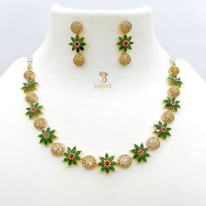 CZ Flower Necklace Set 1231191