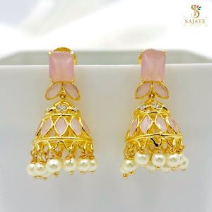 CZ Pretty Gulaabi Jhumkas 1231249